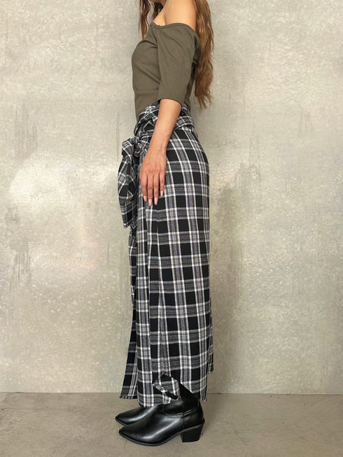 シャツ風チェックロングスカート